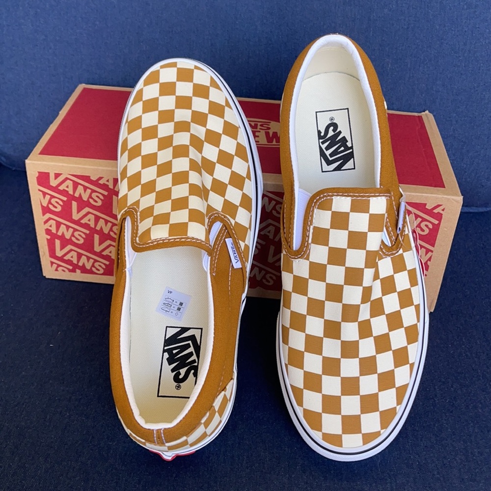 Vans Classic Slip-On Checkerboard Goldenbrown/True White MENS - Picture 13 of 16